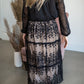 Black Embroidered Lace Overlay Tiered Midi Skirt Skirts Polagram + BaeVely