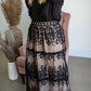 Black Embroidered Lace Overlay Tiered Midi Skirt Skirts Polagram + BaeVely