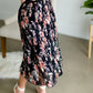 Black Floral Pleated Midi Skirt Skirts