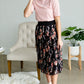 Black Floral Pleated Midi Skirt Skirts