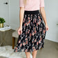 Black Floral Pleated Midi Skirt Skirts