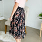 Black Floral Pleated Midi Skirt Skirts