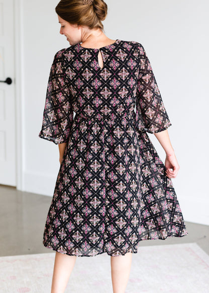 Black Floral Print Midi Dress - FINAL SALE Dresses