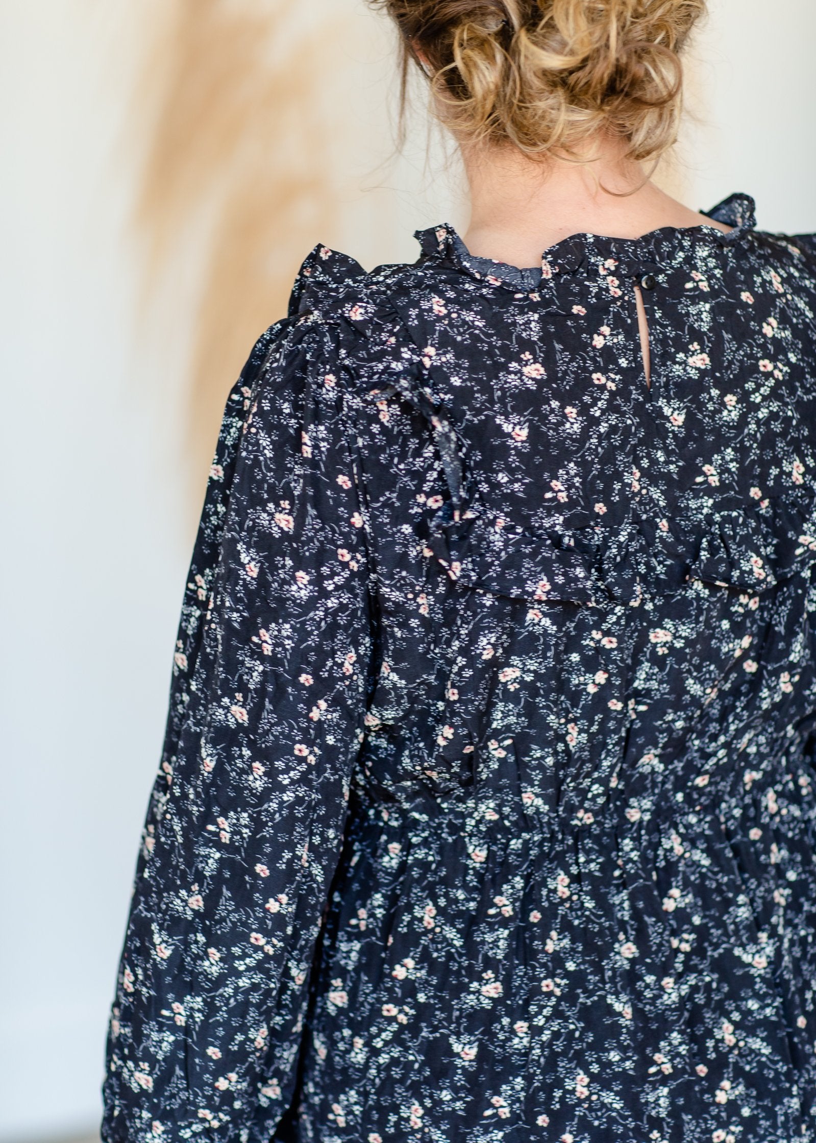 Black Floral Ruffle Smocked Midi Dress Dresses Hayden