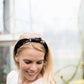 Black floral satin knotted headband