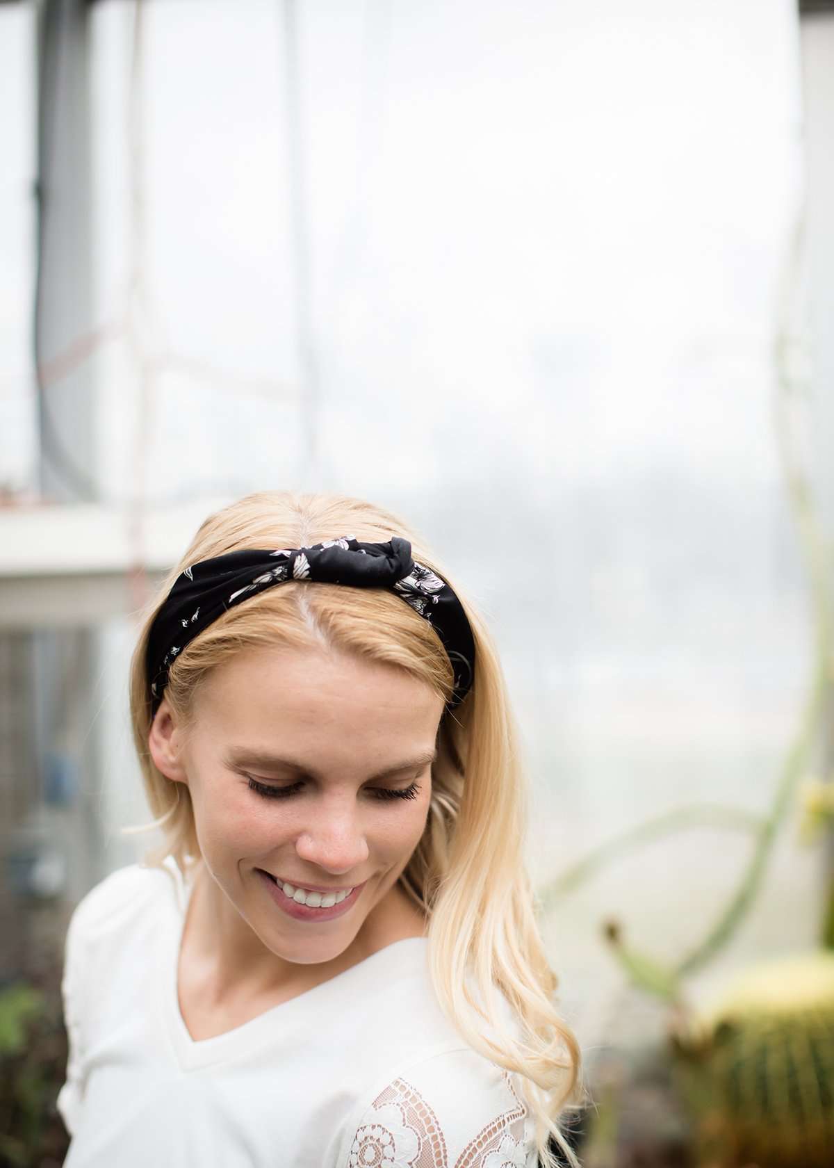 Black floral satin knotted headband