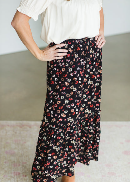 Black Floral Tiered Midi Skirt - FINAL SALE Skirts