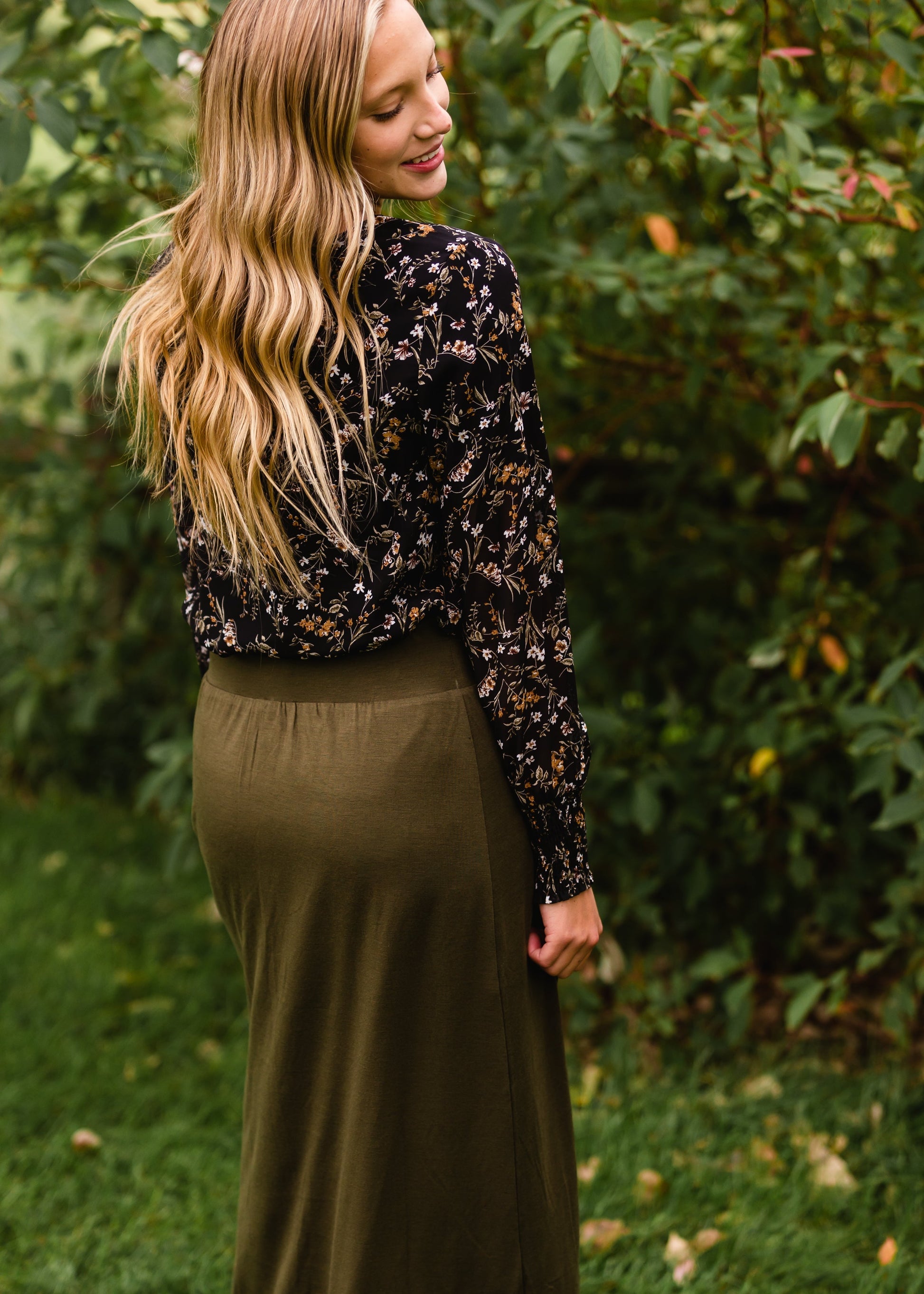 Black Floral V-Neck Blouse - FINAL SALE Tops