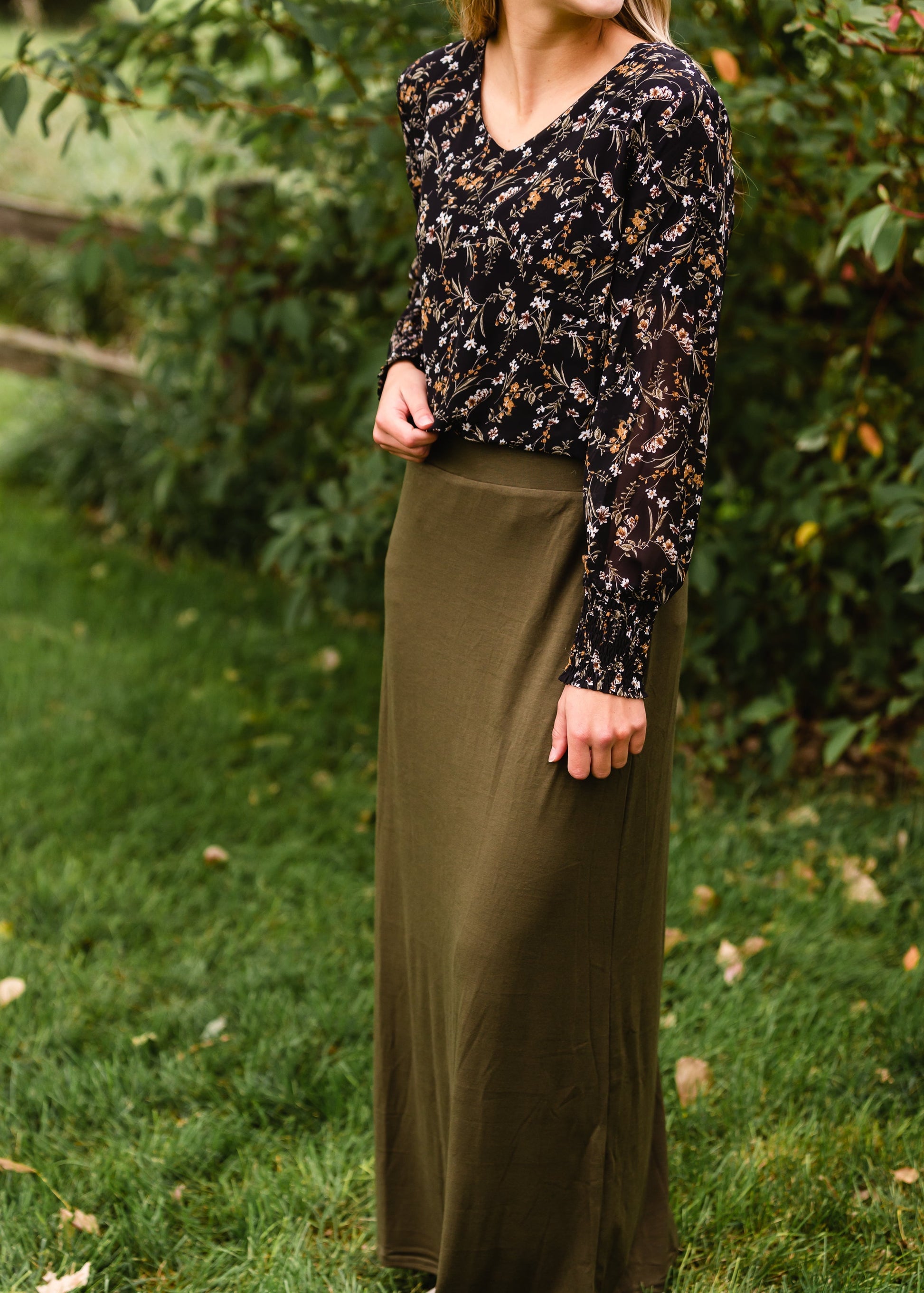 Black Floral V-Neck Blouse - FINAL SALE Tops
