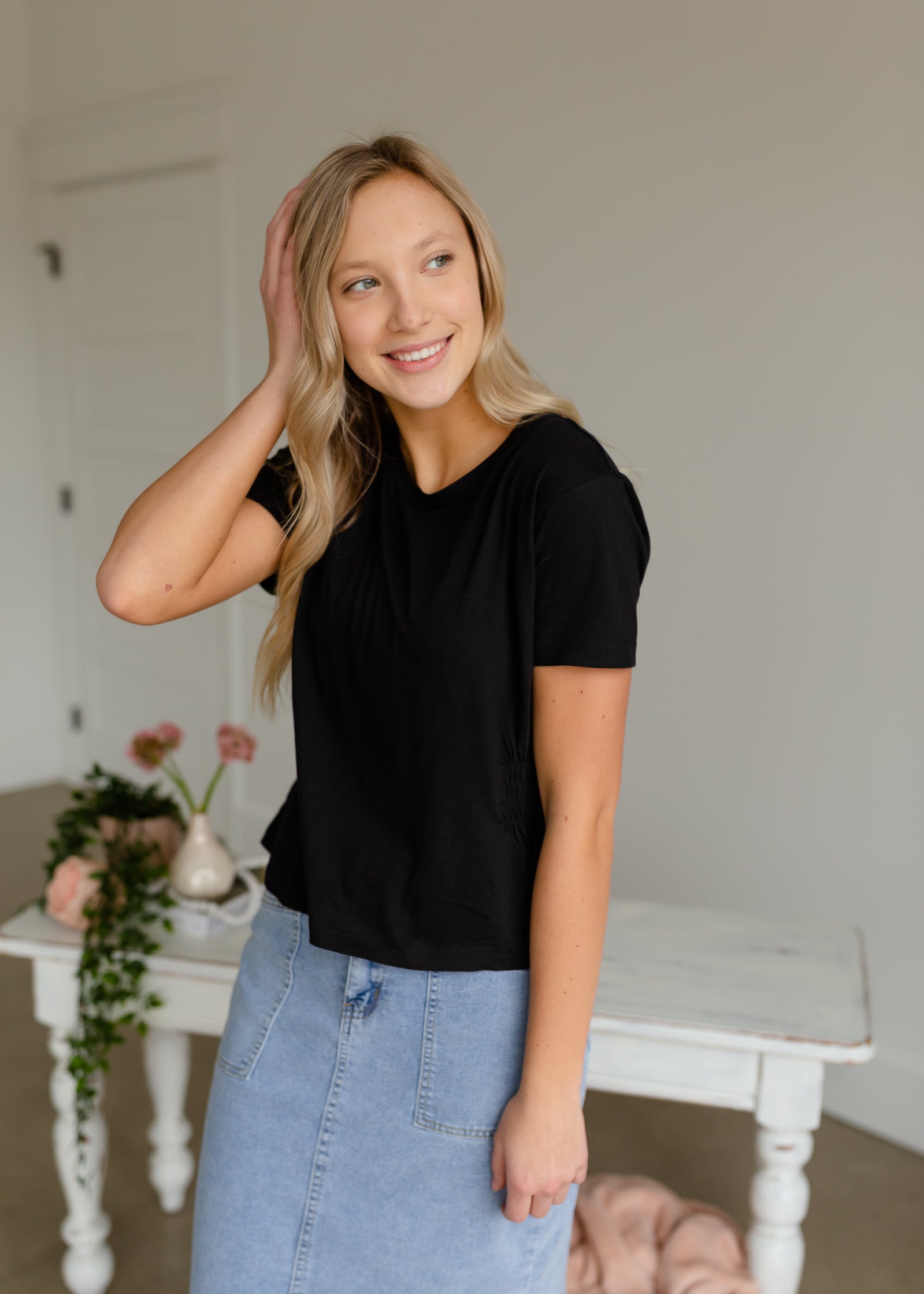 Black Knit Cinched Top - FINAL SALE Tops