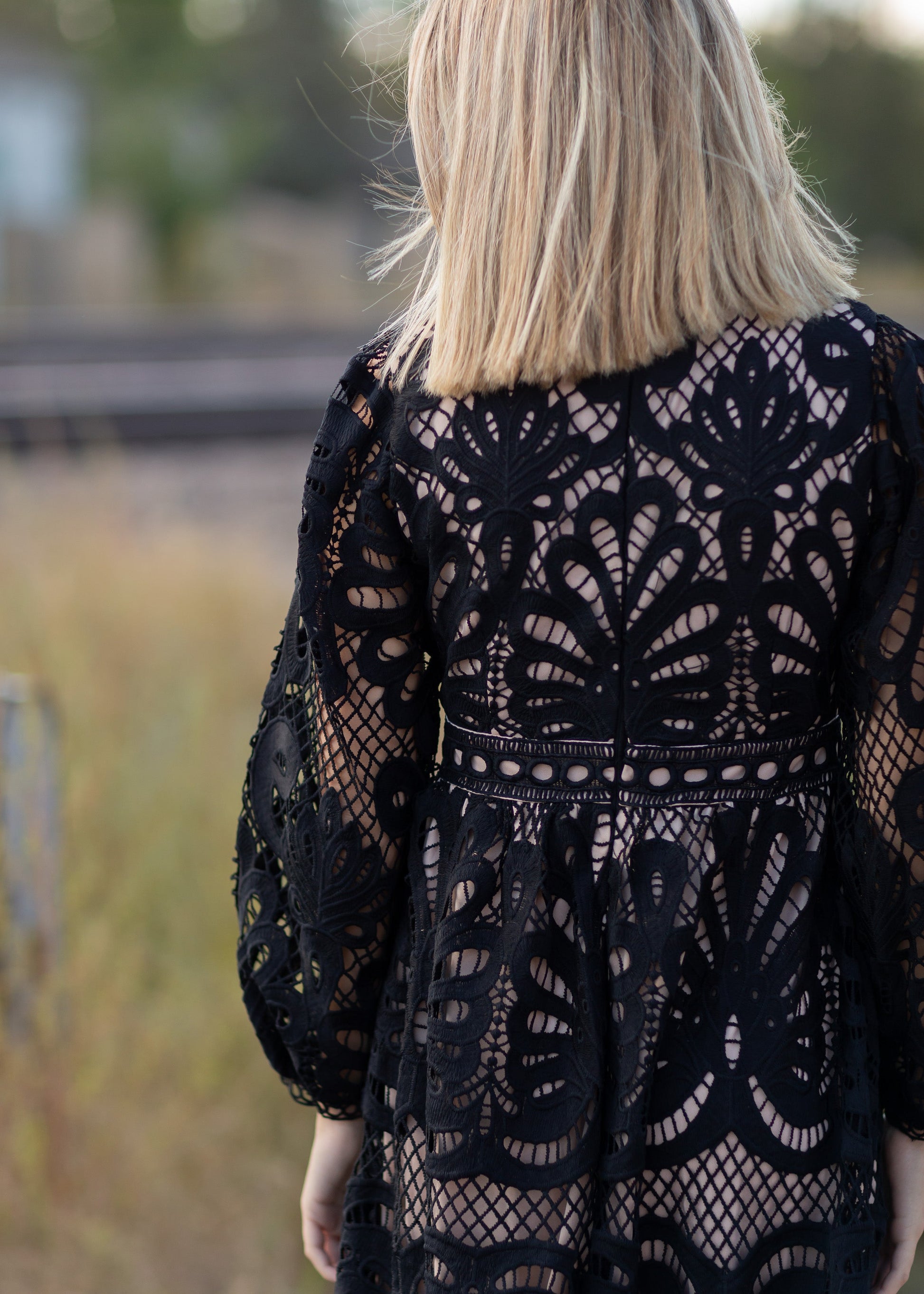 Black Lace Long Sleeve Midi Dress Dresses