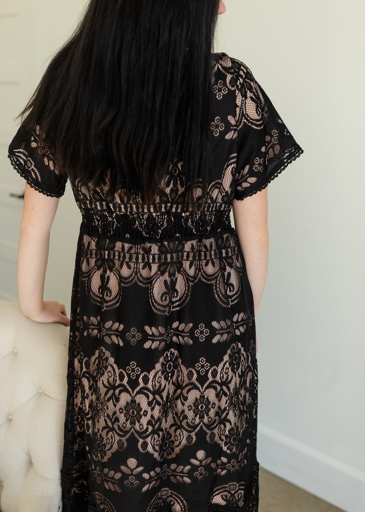 Black Lace Overlay Midi Dress Dresses Polagram