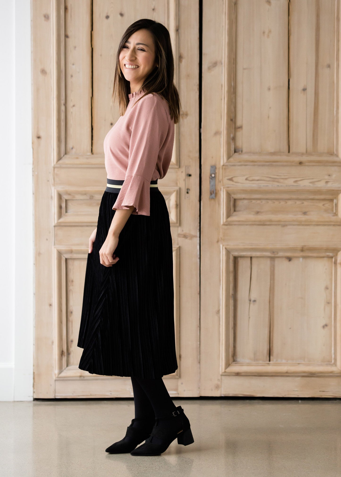 Black Pleated Velvet Midi Skirt - FINAL SALE Skirts