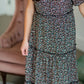Black Puff Sleeve Tiny Floral Tiered Midi Dress Dresses Mikarose