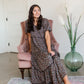 Black Puff Sleeve Tiny Floral Tiered Midi Dress Dresses Mikarose