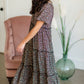 Black Puff Sleeve Tiny Floral Tiered Midi Dress Dresses Mikarose