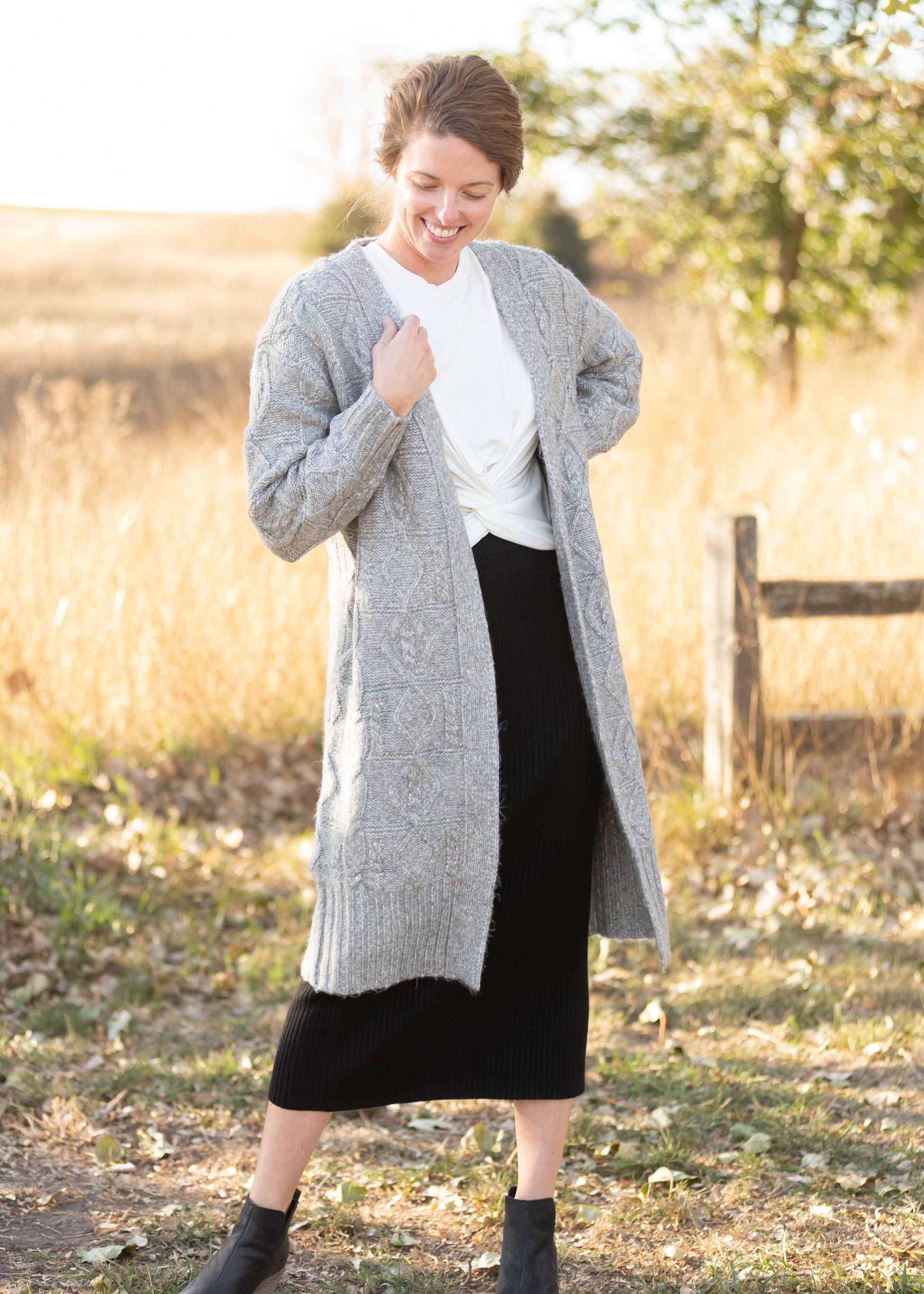 Black Ribbed Knit Sweater Midi Skirt Skirts