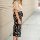 Black Satin Floral Midi Skirt Dresses Tea N Rose