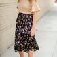 Black Satin Floral Midi Skirt Dresses Tea N Rose