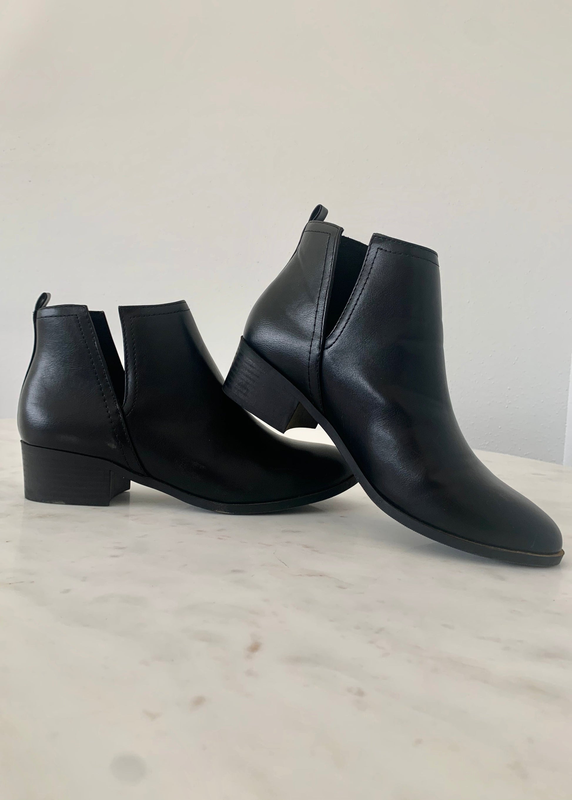 Black Side Cut Stacked Heel Bootie - FINAL SALE Shoes