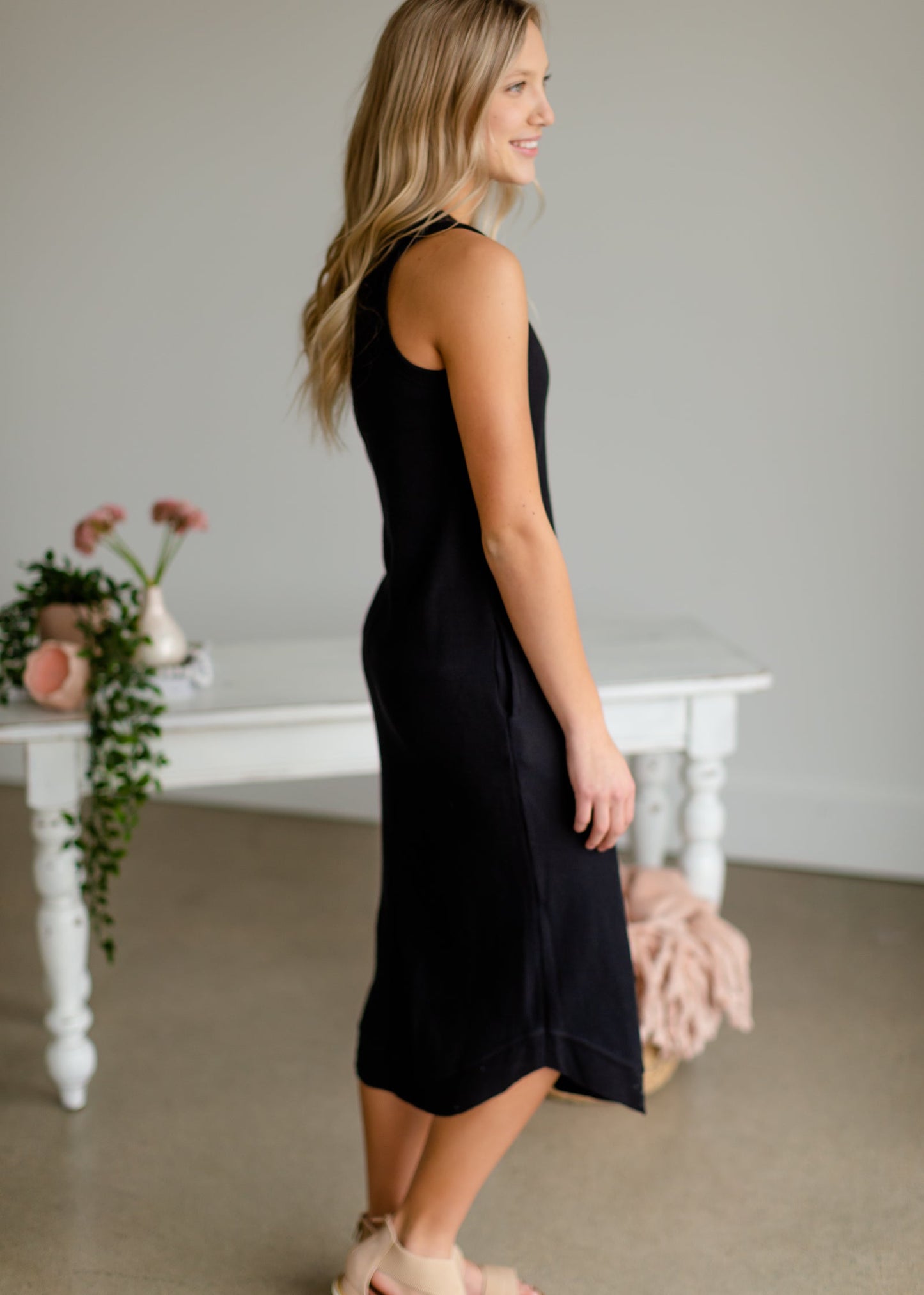 Black Sleeveless Ribbed Midi Dress - FINAL SALE Dresses