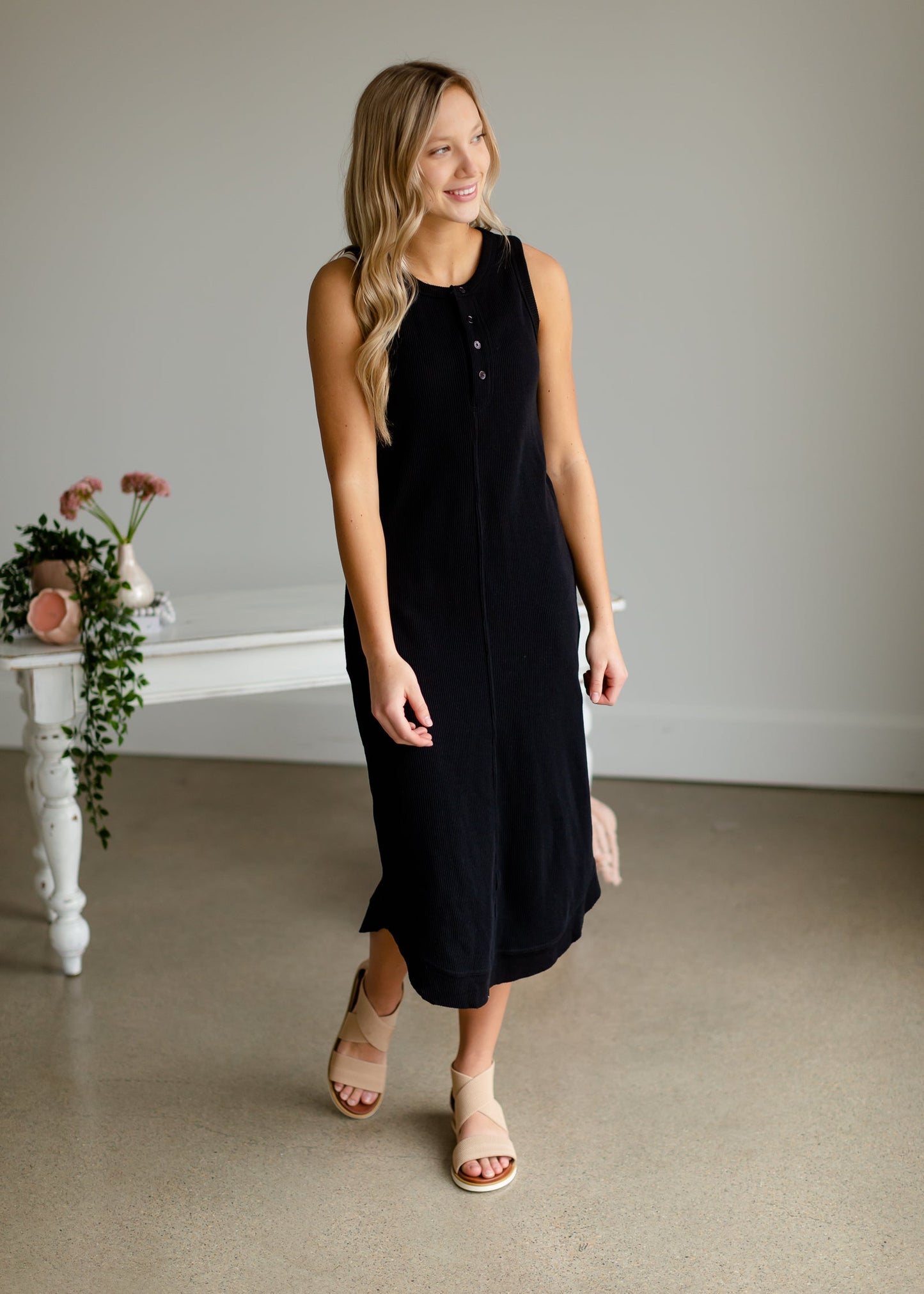 Black Sleeveless Ribbed Midi Dress - FINAL SALE Dresses