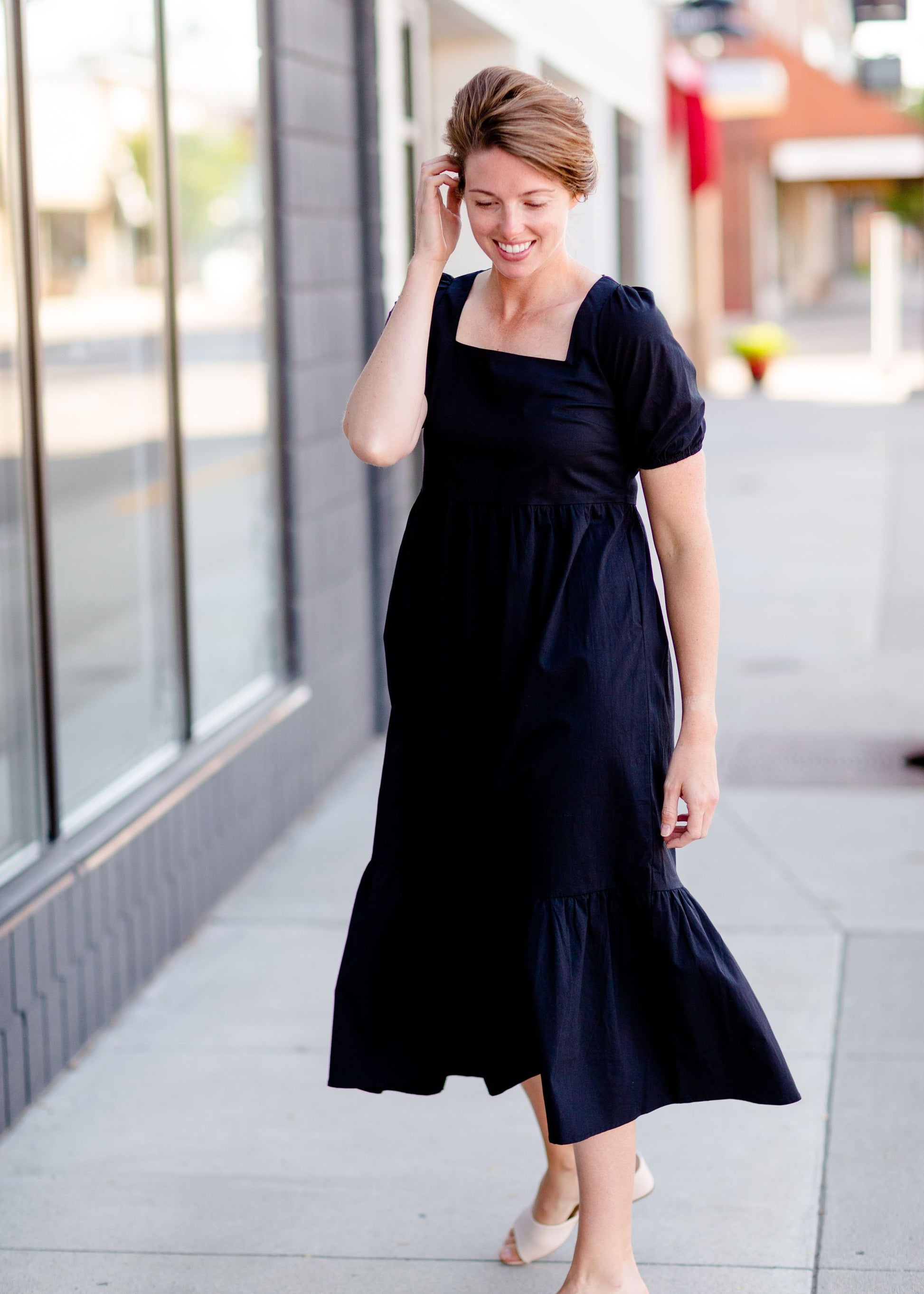 Black Square Neck Midi Dress Dresses Mod Ref
