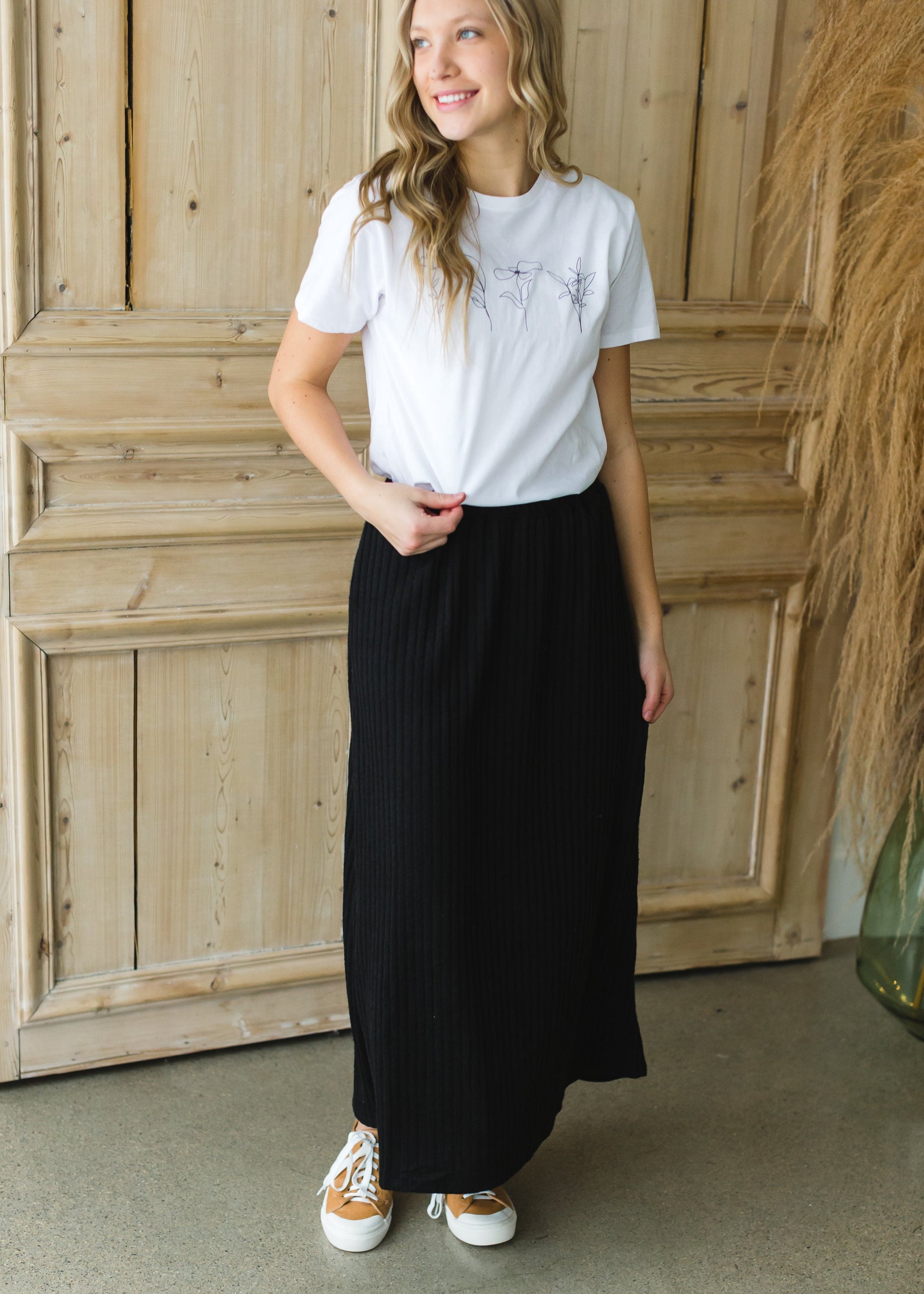 Black Stretch Ribbed Maxi Skirt - FINAL SALE Skirts