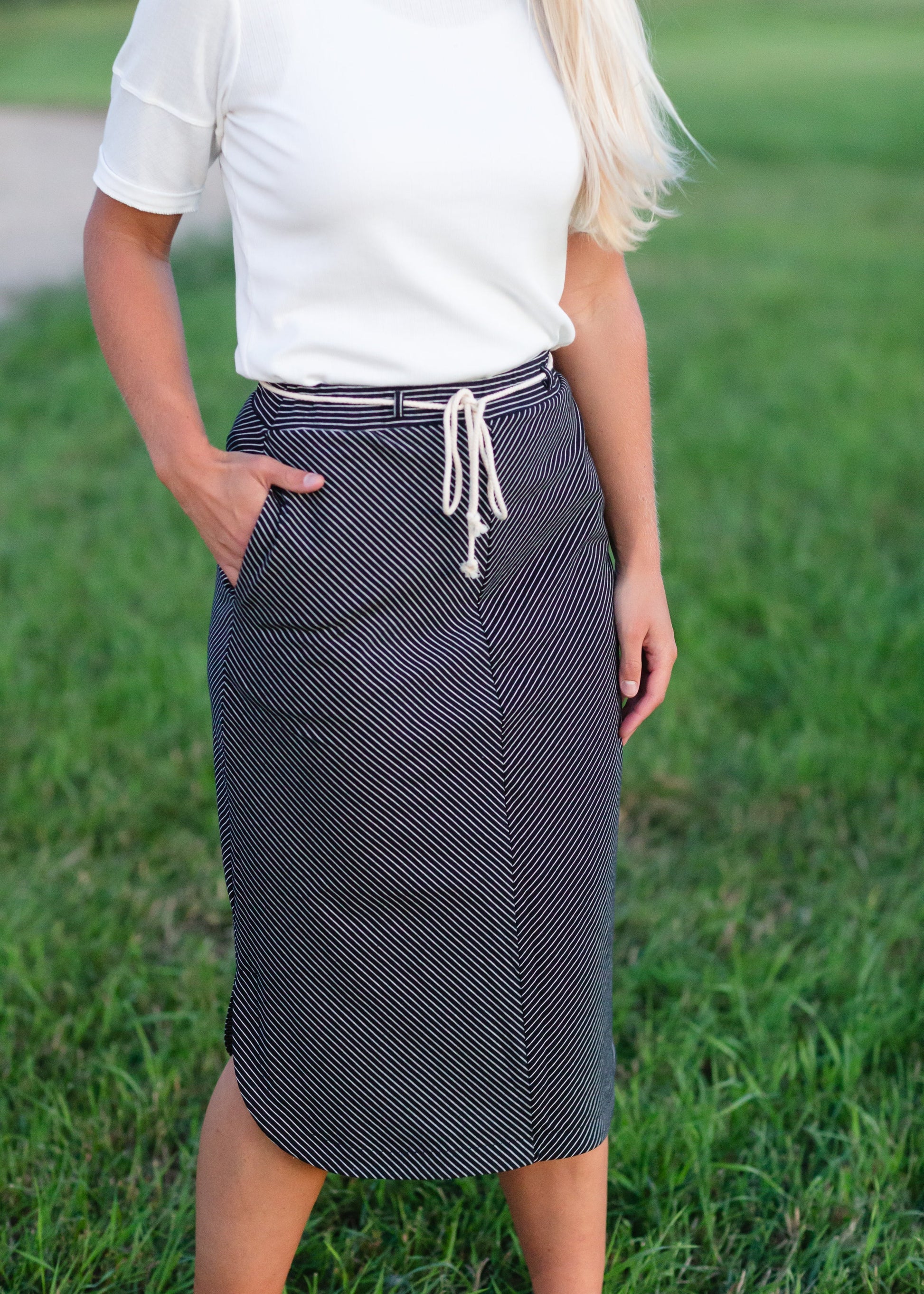 Black Striped A-Line Skirt w/ Rope Belt - FINAL SALE Accessories
