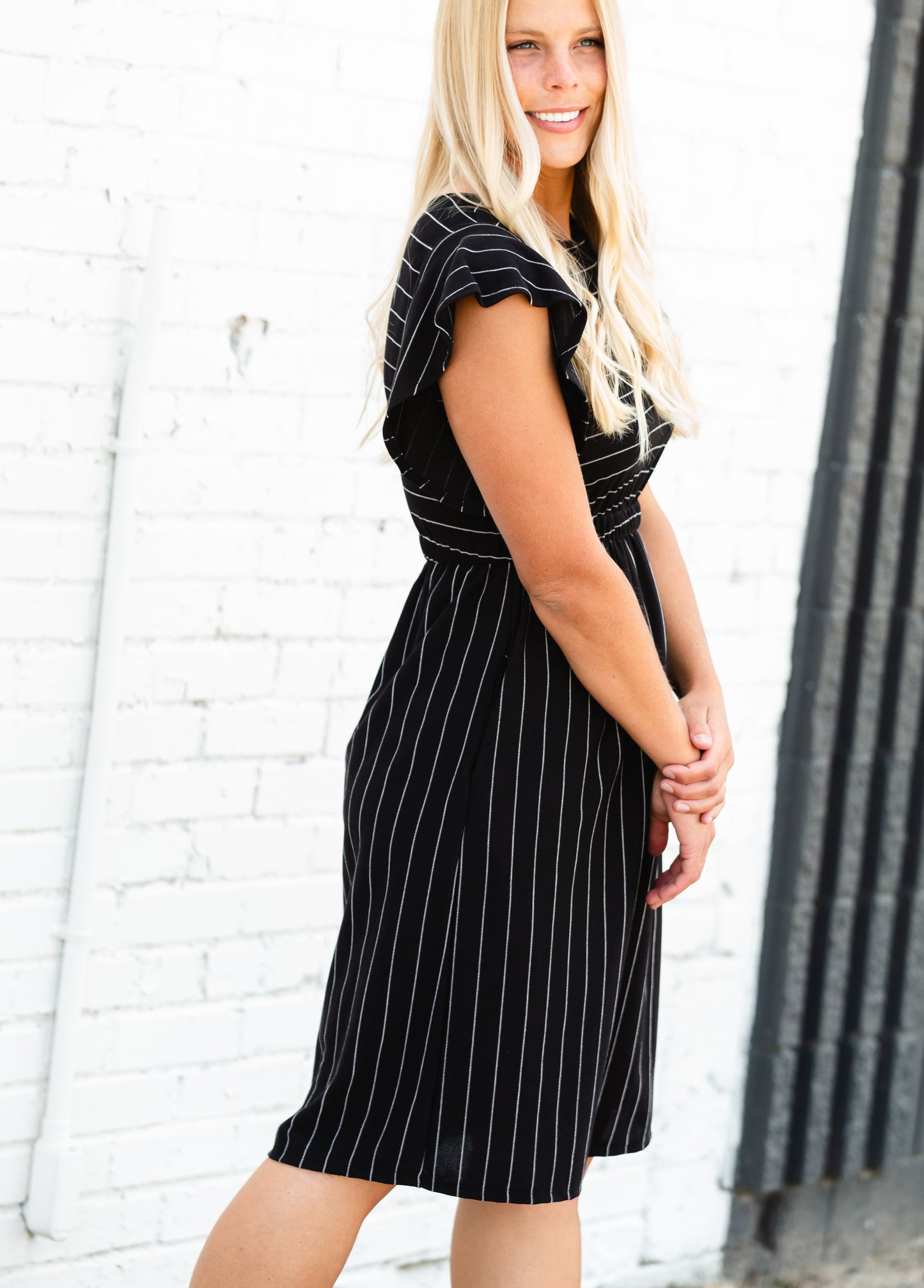 Black Striped Flutter Sleeve Midi Dress - FINAL SALE Dresses
