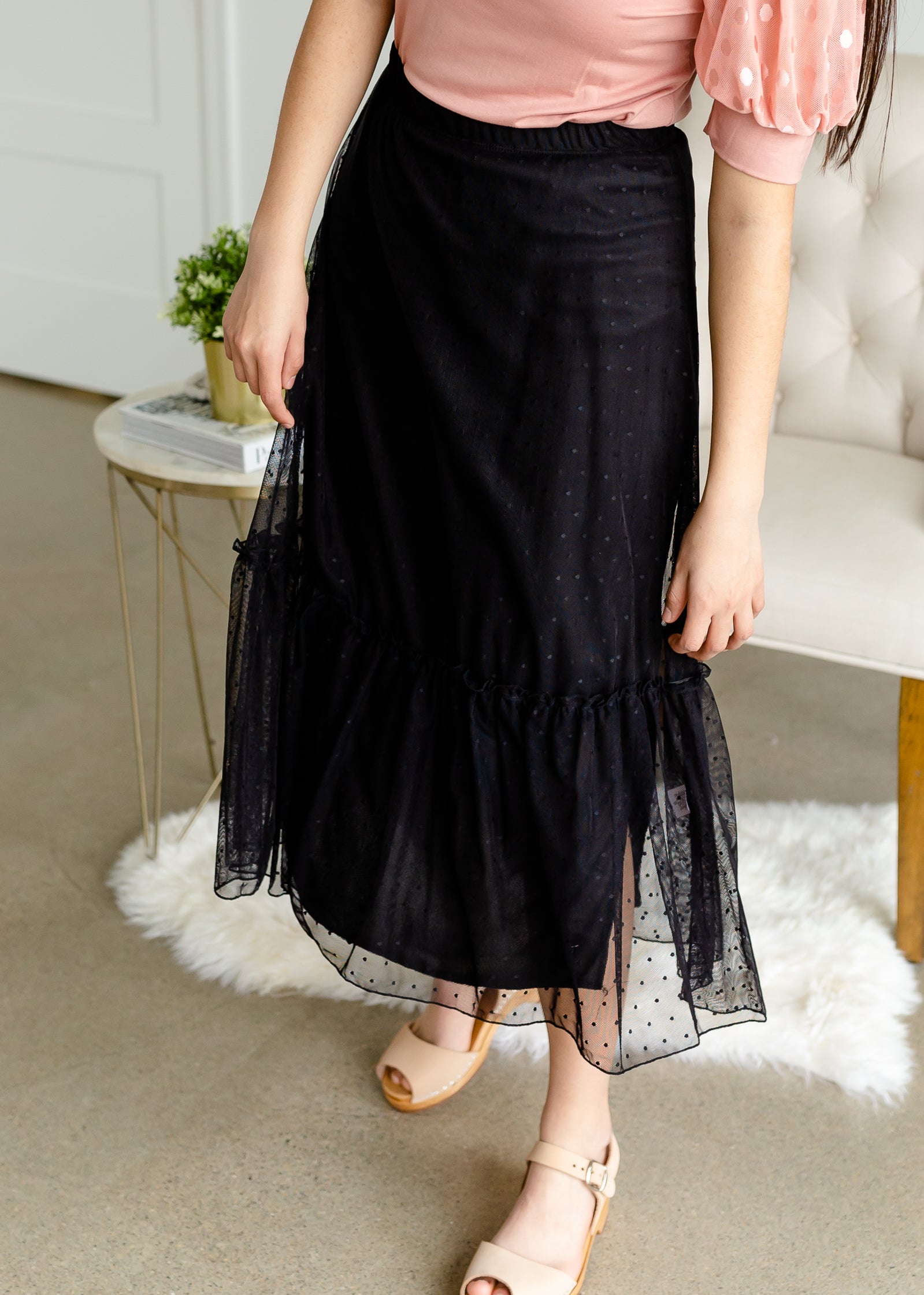 Black Textured Overlay Midi Skirt - FINAL SALE Skirts