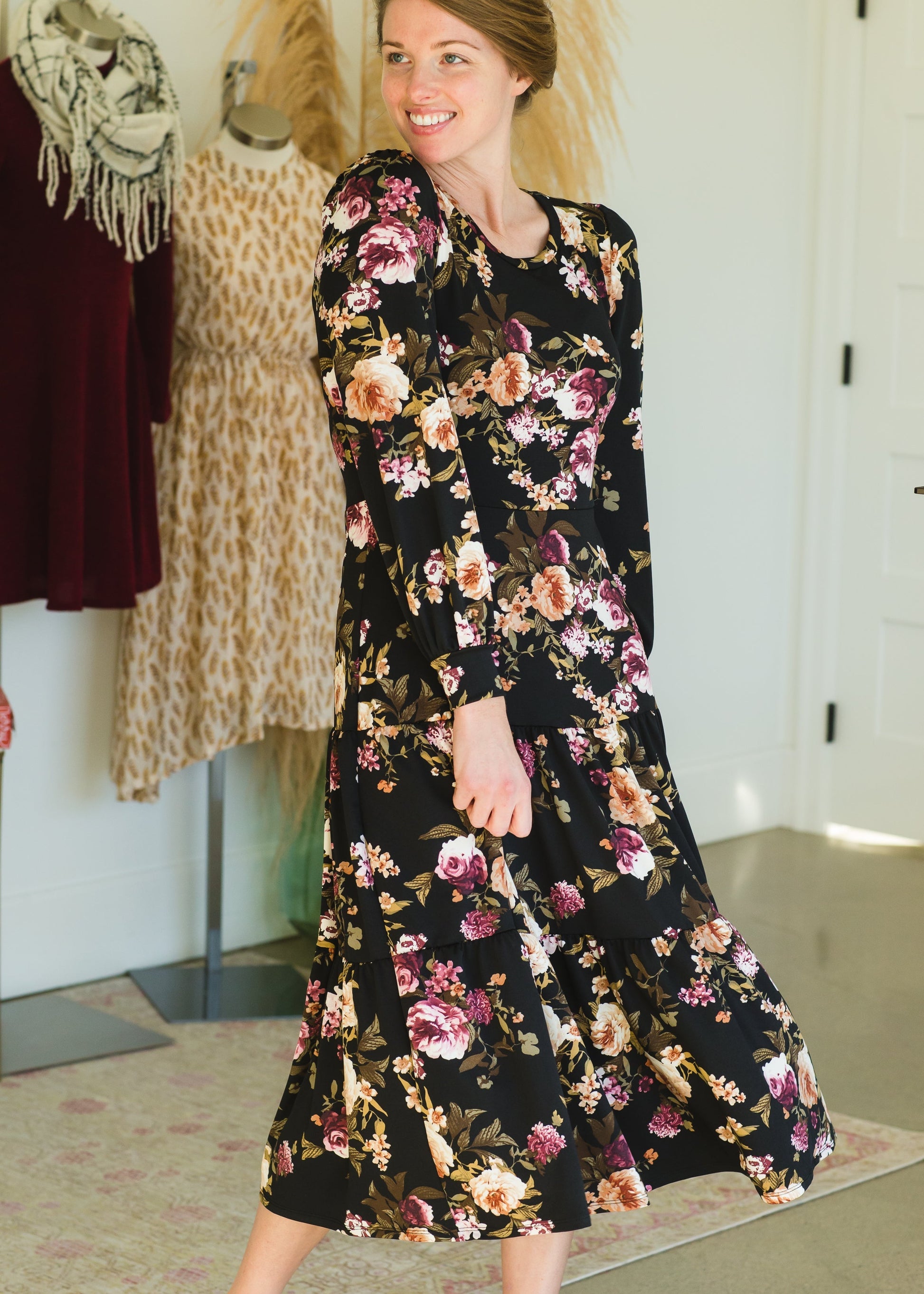 Black Tiered Long Sleeve Midi Dress - FINAL SALE Dresses