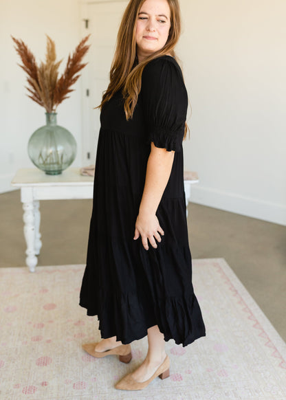 Black Tiered Ruffle Midi Dress - FINAL SALE Dresses