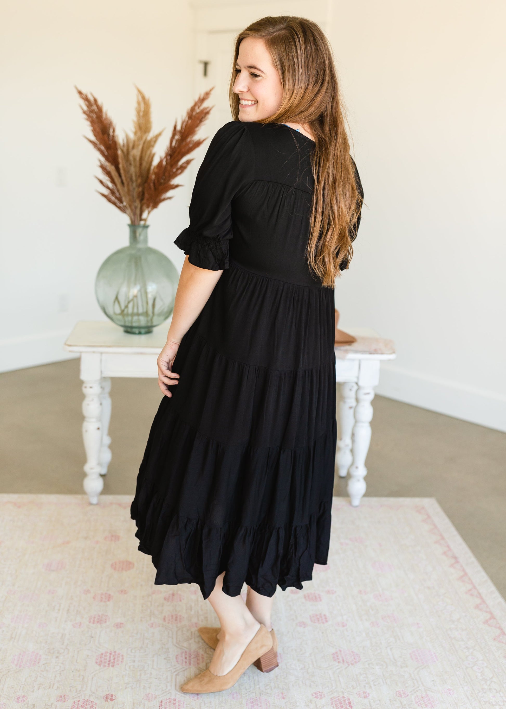 Black Tiered Ruffle Midi Dress - FINAL SALE Dresses