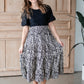 Black & White Leaf Print Tiered Midi Skirt Skirts Hayden