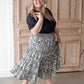 Black & White Leaf Print Tiered Midi Skirt Skirts Hayden