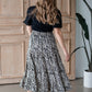 Black & White Leaf Print Tiered Midi Skirt Skirts Hayden