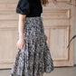 Black & White Leaf Print Tiered Midi Skirt Skirts Hayden