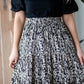 Black & White Leaf Print Tiered Midi Skirt Skirts Hayden