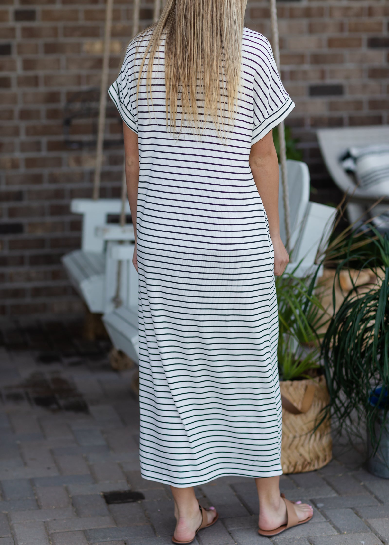 Black + White Striped Midi Dress Dresses
