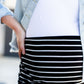 Black & White Striped Midi Skirt Skirts