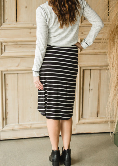 Black + White Striped Tie Front Midi Skirt - FINAL SALE Skirts