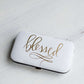 White padded manicure case with a blessed gold foil print