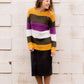 Women's Modest Boat-neck Sweater in Mustard, Olive and Purple stripe