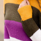 Women's Modest Boat-neck Sweater in Mustard, Olive and Purple stripe