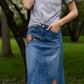 Blossom Embroidered Distressed Midi Denim Skirt - FINAL SALE Skirts
