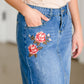 Blossom Embroidered Distressed Midi Denim Skirt - FINAL SALE Skirts