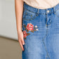 Blossom Embroidered Distressed Midi Denim Skirt - FINAL SALE Skirts