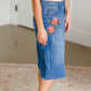 Blossom Embroidered Distressed Midi Denim Skirt - FINAL SALE Skirts