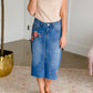 Blossom Embroidered Distressed Midi Denim Skirt - FINAL SALE Skirts